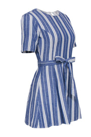 Current Boutique-Tularosa - Blue & White Striped Short Sleeve Belted Fit & Flare Dress Sz S