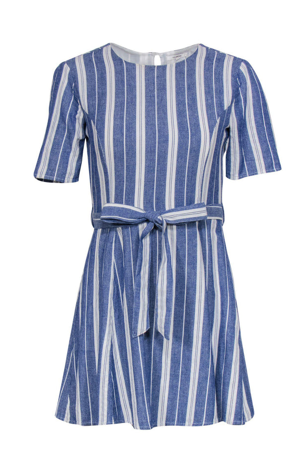 Current Boutique-Tularosa - Blue & White Striped Short Sleeve Belted Fit & Flare Dress Sz S