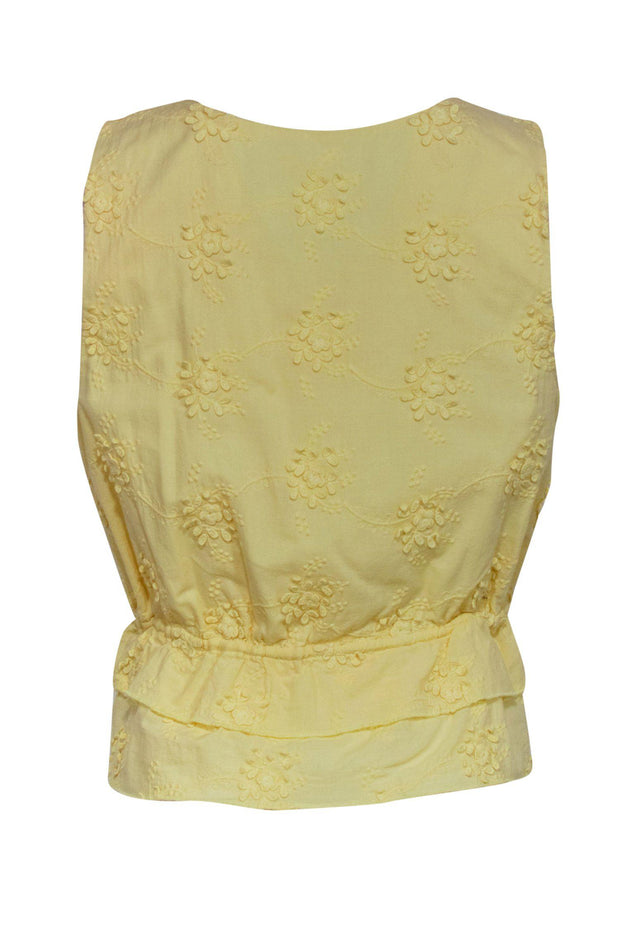 Current Boutique-Tularosa - Light Yellow Floral Embroidered V-Neck Top Sz M