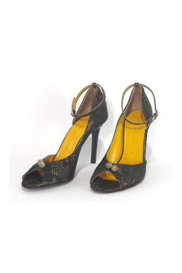 Current Boutique-Twelfth Street by Cynthia Vincent - Green & Gold Metallic Peep Toe Pumps Sz 8