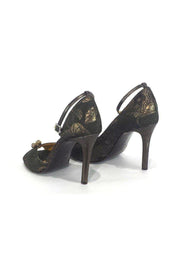 Current Boutique-Twelfth Street by Cynthia Vincent - Green & Gold Metallic Peep Toe Pumps Sz 8