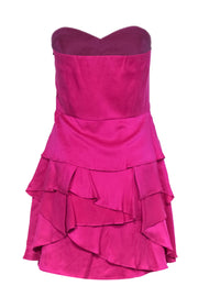 Current Boutique-Twelfth Street by Cynthia Vincent - Hot Pink Strapless Silk Ruffle Mini Dress Sz 6