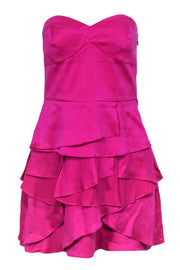 Current Boutique-Twelfth Street by Cynthia Vincent - Hot Pink Strapless Silk Ruffle Mini Dress Sz 6