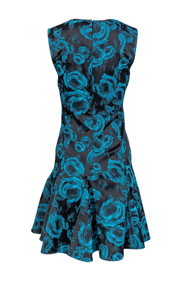 Current Boutique-Twilley Atelier - Black & Teal Rose Printed Dress Sz 4