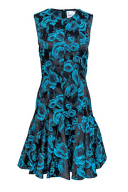 Current Boutique-Twilley Atelier - Black & Teal Rose Printed Dress Sz 4