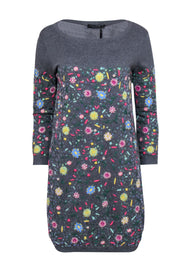 Current Boutique-Twinset - Grey & Multicolor Floral Embroidered & Sequin Sweater Dress Sz S