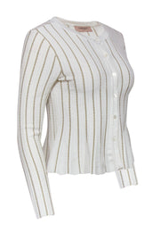 Current Boutique-Twinset - White Ribbed Cardigan w/ Golden Stripes Sz XS