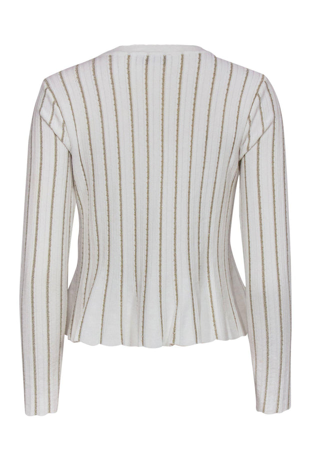 Current Boutique-Twinset - White Ribbed Cardigan w/ Golden Stripes Sz XS