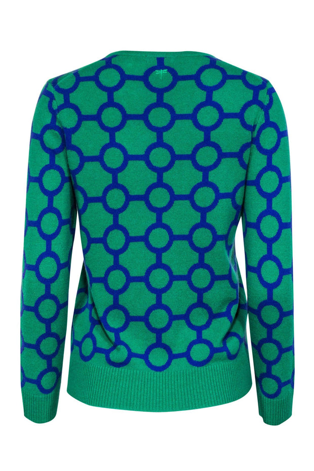 Current Boutique-Tyler Boe - Green & Indigo Geometric Print Cashmere Sweater Sz S