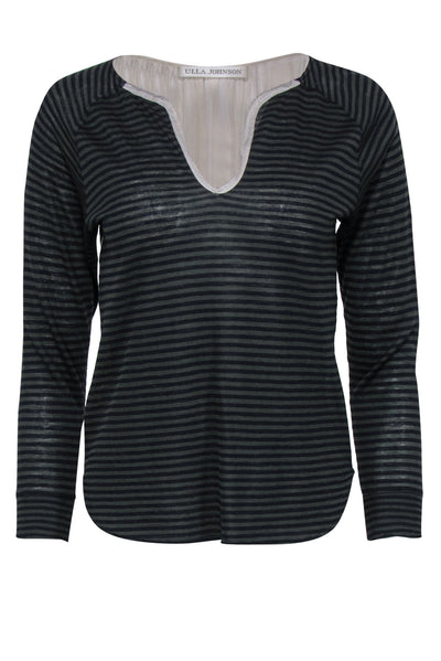 Current Boutique-Ulla Johnson - Black & Green Striped Top w/ Cream Layering Sz S