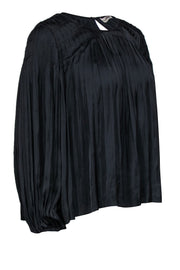 Current Boutique-Ulla Johnson - Black Satin Pleated Peasant Blouse Sz 2