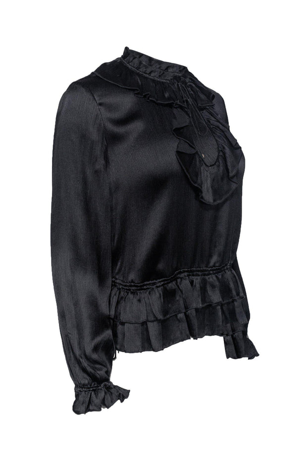 Current Boutique-Ulla Johnson - Black Silk Ruffle Blouse Sz 0