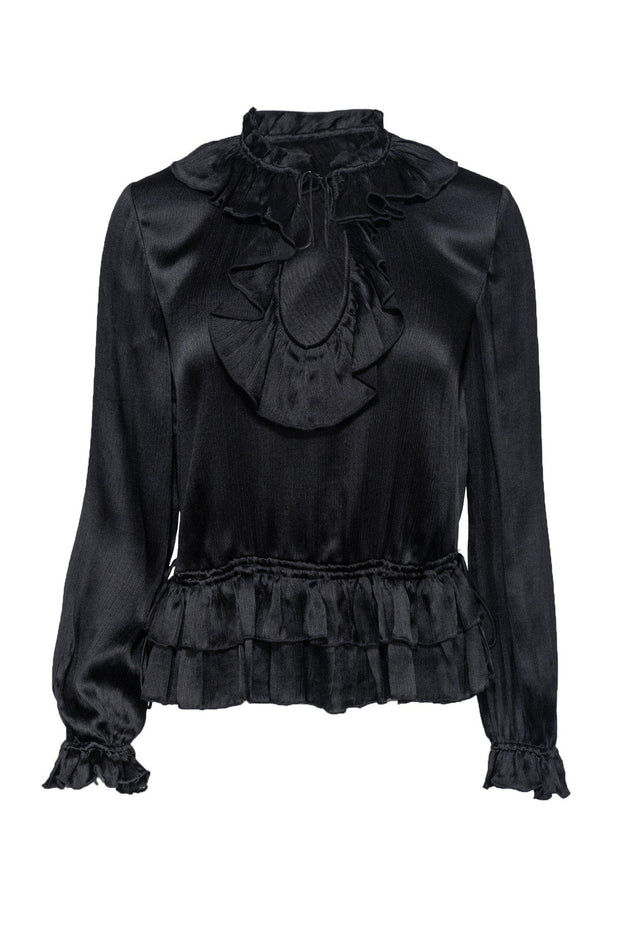 Current Boutique-Ulla Johnson - Black Silk Ruffle Blouse Sz 0