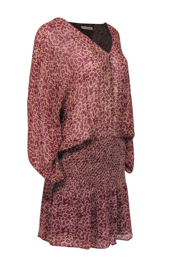 Current Boutique-Ulla Johnson - Maroon Drop-Waist Floral Print Silk Dress Sz 8