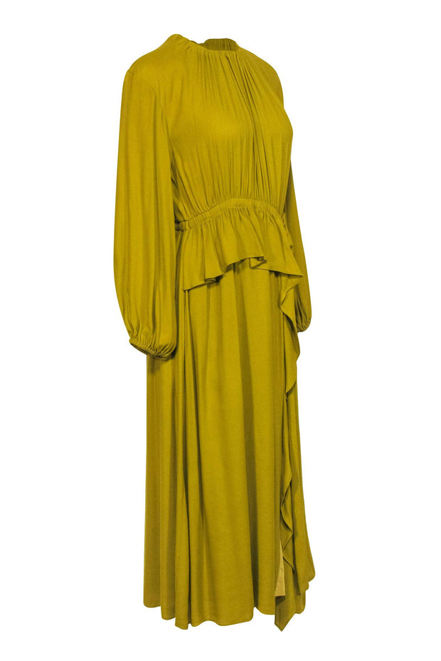 Current Boutique-Ulla Johnson - Mustard Draped Long Sleeve Maxi Dress w/ Ruffles Sz 8