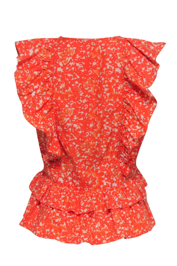 Current Boutique-Ulla Johnson - Orange & White Cotton Ruffle Top Sz 4