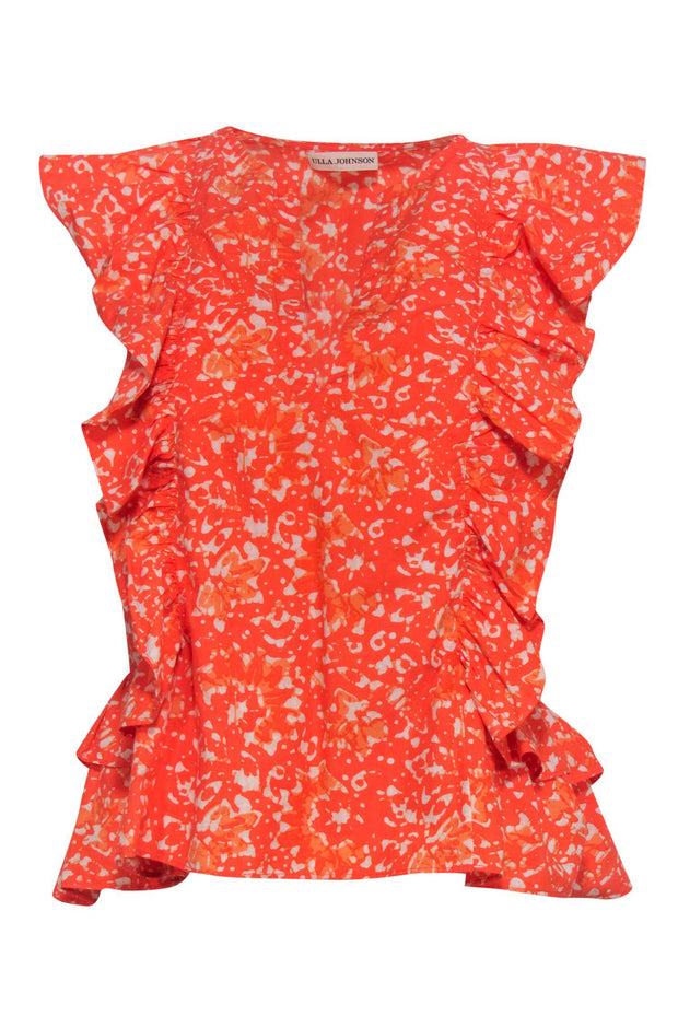 Current Boutique-Ulla Johnson - Orange & White Cotton Ruffle Top Sz 4