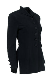 Current Boutique-Valentino - Black Fitted Longline Coat w/ Embroidered Buttons Sz M