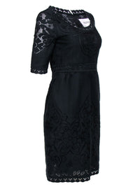 Current Boutique-Valentino - Black Short Sleeve Eyelet Lace Sheath Dress Sz 6