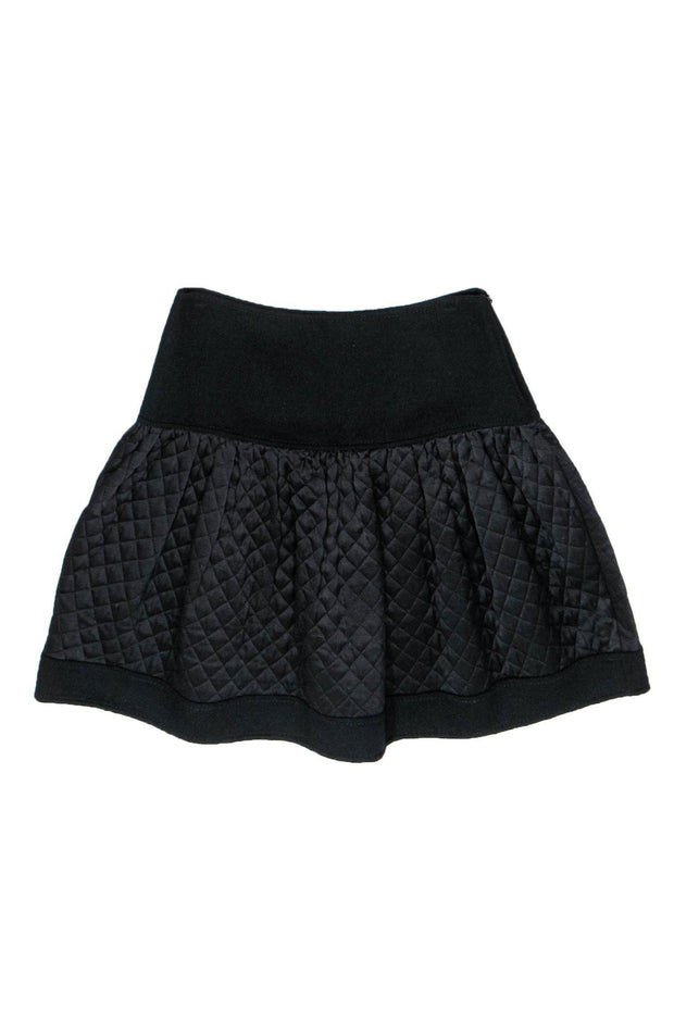 Current Boutique-Valentino - Black Wool Blend Quilted Skater Skirt Sz 8