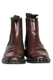 Current Boutique-Valentino - Brown Leather Studded Chelsea Booties Sz 6.5