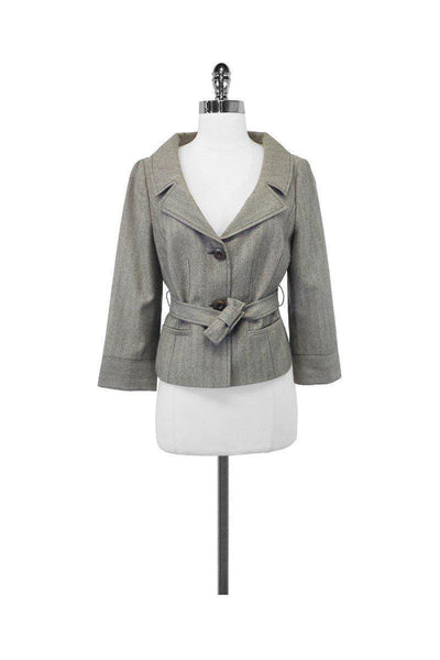 Current Boutique-Valentino - Herringbone Wool Belted Cropped Blazer Sz 10