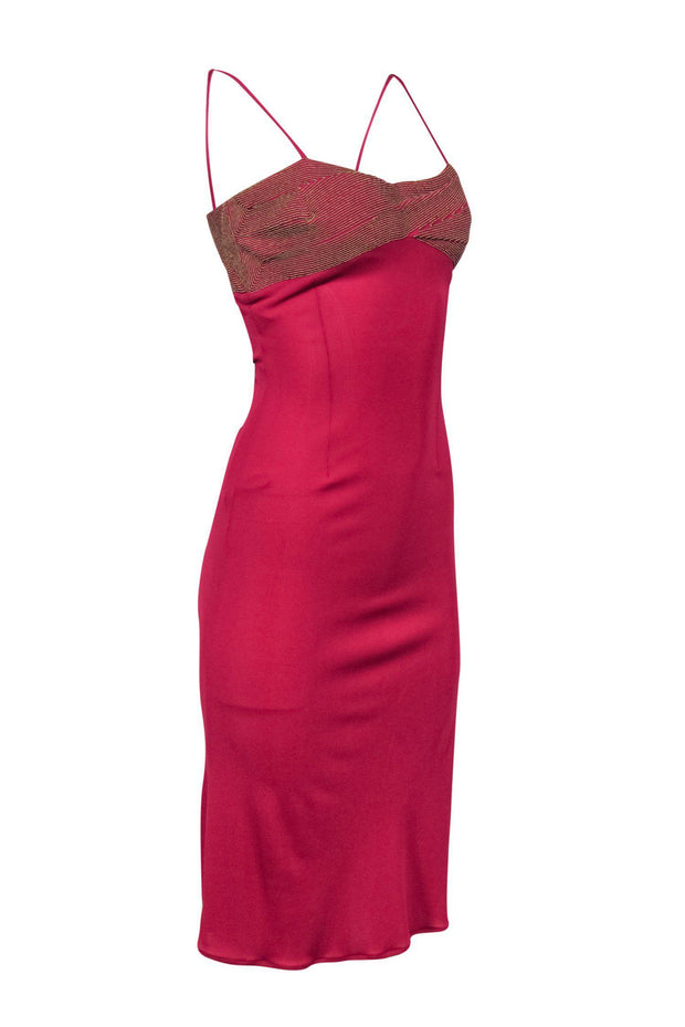 Current Boutique-Valentino - Pink Fitted Dress w/ Embroidered Bust Sz 8