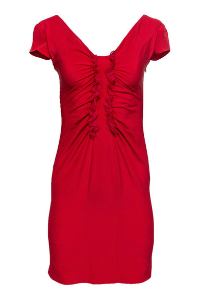 Current Boutique-Valentino - Red Cap Sleeve Dress w/ Ruffles Sz S