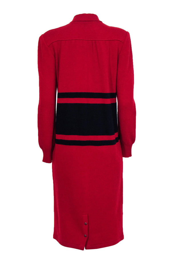 Current Boutique-Valentino - Vintage Red Knit Maxi Dress w/ Racing Stripes Sz 8