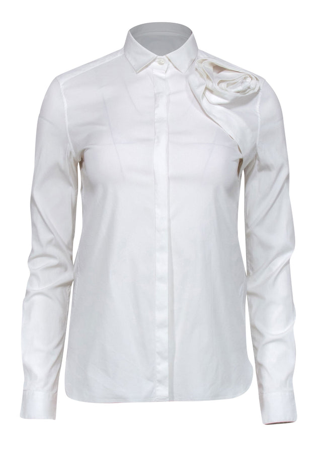 Current Boutique-Valentino - White Button-Up Blouse w/ Rosette Sz 4