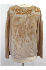 Current Boutique-Vena Cava - Tan & Taupe Print Silk Blouse Sz 4