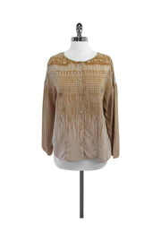 Current Boutique-Vena Cava - Tan & Taupe Print Silk Blouse Sz 4