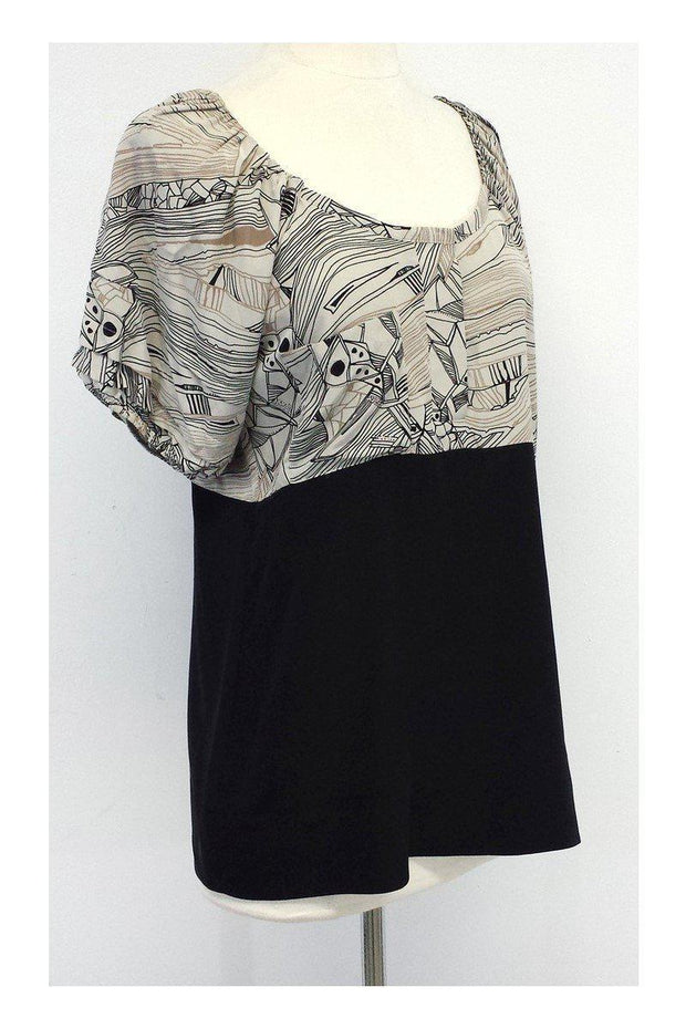 Current Boutique-Vena Cava - Taupe & Black Print Silk Blouse Sz 6