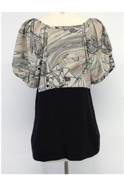 Current Boutique-Vena Cava - Taupe & Black Print Silk Blouse Sz 6