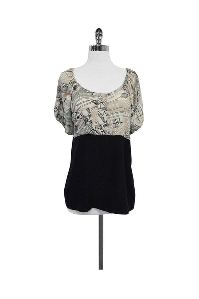 Current Boutique-Vena Cava - Taupe & Black Print Silk Blouse Sz 6