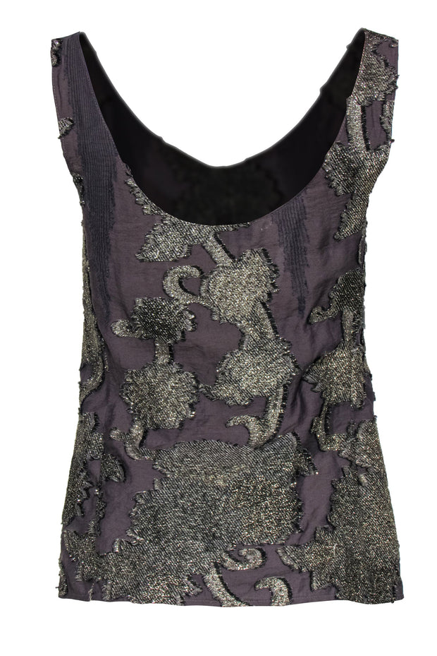 Current Boutique-Vena Cava - Taupe & Gold Embroidered Cotton Blend Tank Sz 4