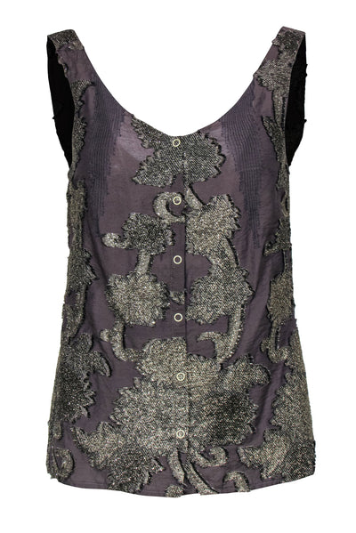 Current Boutique-Vena Cava - Taupe & Gold Embroidered Cotton Blend Tank Sz 4