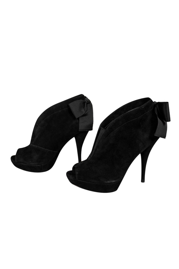 Current Boutique-Vera Wang - Black Suede Booties w/ Bows Sz 7.5