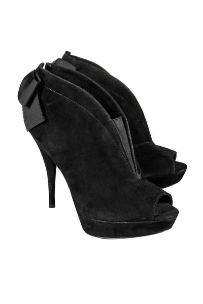 Current Boutique-Vera Wang - Black Suede Booties w/ Bows Sz 7.5