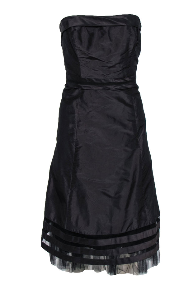 Current Boutique-Vera Wang - Dark Brown Strapless Silk A-Line Dress w/ Tulle Underlay Sz 10