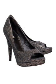 Current Boutique-Vera Wang - Deep Bronze Glitter Peep Toe Platform Pumps Sz 9