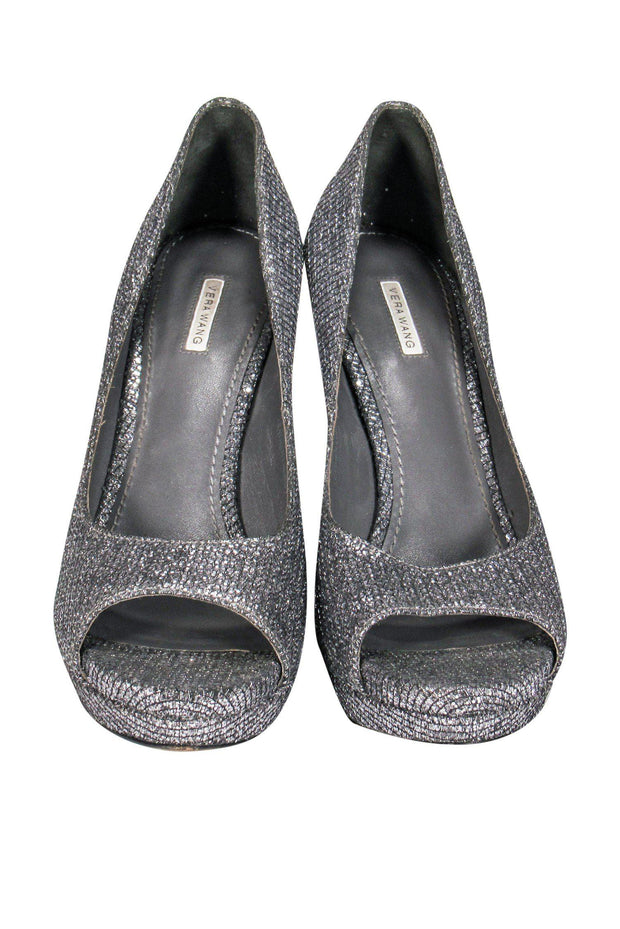 Current Boutique-Vera Wang - Gunmetal Glitter Peep-Toe Pumps Sz 7.5