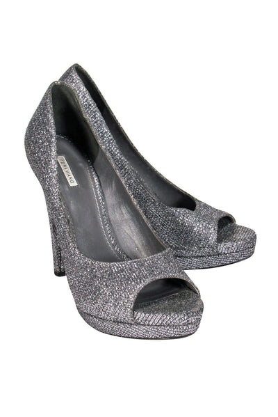 Current Boutique-Vera Wang - Gunmetal Glitter Peep-Toe Pumps Sz 7.5