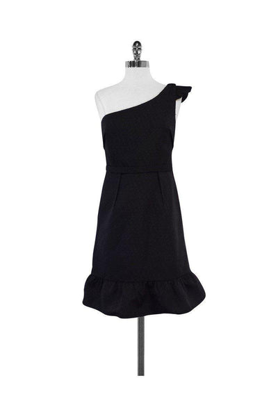 Current Boutique-Vera Wang Lavender Label - Black Textured One Shoulder Dress Sz 4