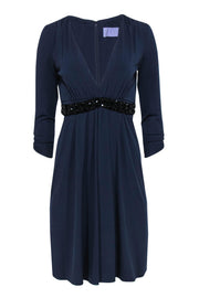 Current Boutique-Vera Wang Lavender Label - Indigo Cropped Sleeve Dress w/ Beaded Belt Sz 6