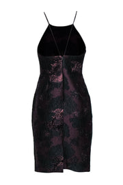 Current Boutique-Vera Wang - Plum & Black Metallic Floral Brocade Racer Front Cocktail Dress Sz 4