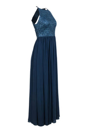 Current Boutique-Vera Wang - Smokey Blue Gown w/ Metallic Lace Sz 4