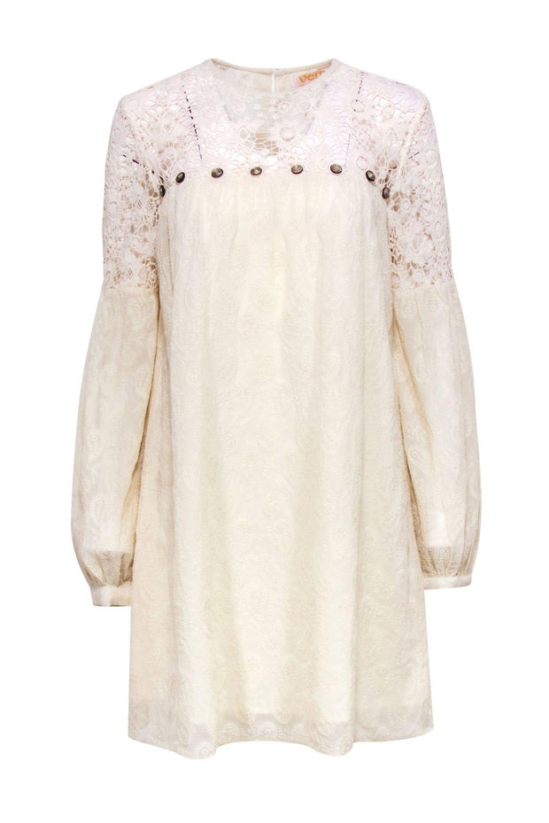 Current Boutique-Verb - Cream Paisley Embroidered & Crochet Shift Dress Sz M