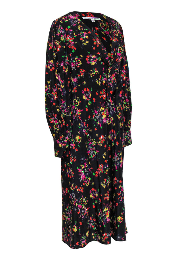 Current Boutique-Veronica Beard - Black Floral Printed Silk Maxi Dress Sz 14