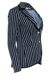 Current Boutique-Veronica Beard - Black Striped Cotton Blazer w/ Embroidered Emblem Sz 4